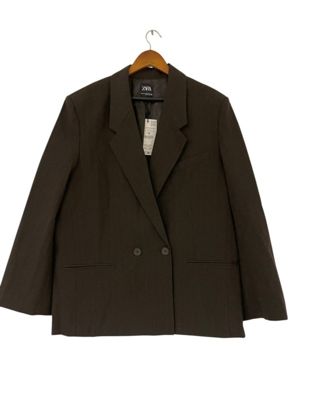 Zara Womens Blazer Suit Jacket Pinstripe Double-Breasted Brown M L NWT